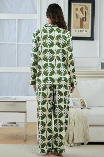 Image of YiNi LuLu Womens Silk Satin Pajamas Set Button Down 2 Piece Pjs Long Sleeve Oversized Sleepwear with Pockets