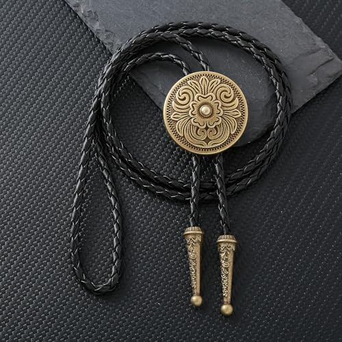 Image of GelConnie Floral Bolo Tie for Men Womens Bolo Tie Necklace Native American Black Men's Bolo Ties Western Cowboy Bolero Ties