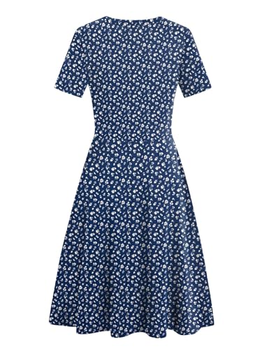 Image of Women's 2026 Fit and Flare Dress Summer Casual Elegant Vintage Floral Printed Work Party A-line Dress with Pockets 162