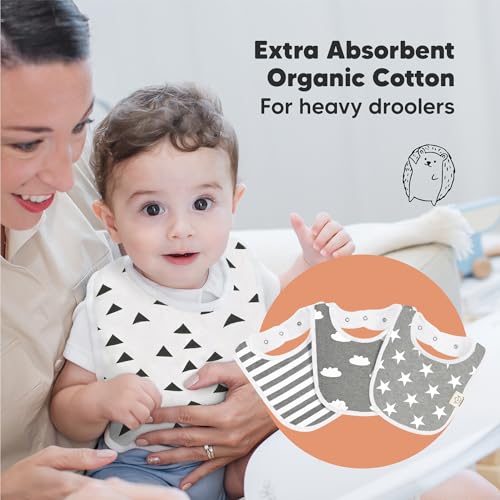 Image of 8-Pack Organic Baby Bibs for Boys, Girls - Soft Cotton Drooling and Teething Bibs for Baby Girl & Boy, Extra Absorbent, Easy To Clean & Put On for Toddler, Newborn, Infant 0-24 Months(Grayscale)