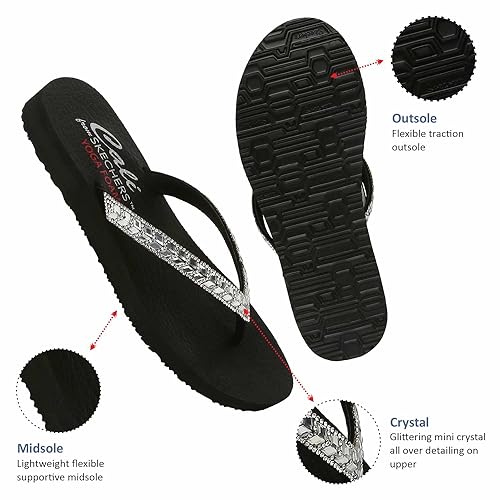 Skechers Skechers Women's MeditationSneaker, Black Mitobuck Silver Rhinestone Trim, 7 UK