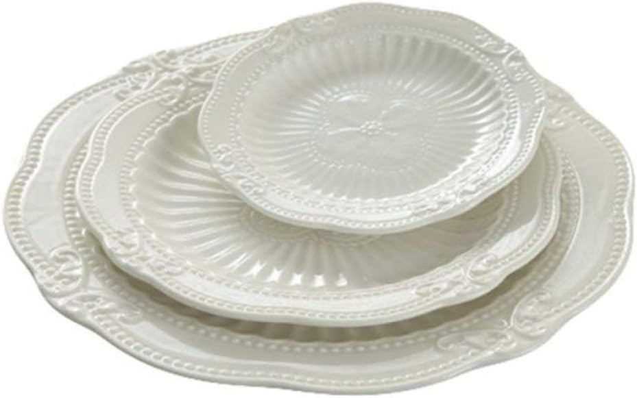 KKGUDElegant Ebossed Stripe Design Ceramic Serving Plates Dinnerware Plates for Breakfast Afternoon Tea (6"+ 8"+ 10.5")