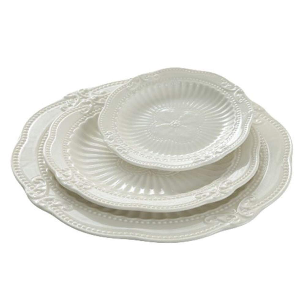 KKGUDElegant Ebossed Stripe Design Ceramic Serving Plates Dinnerware Plates for Breakfast Afternoon Tea (6"+ 8"+ 10.5")