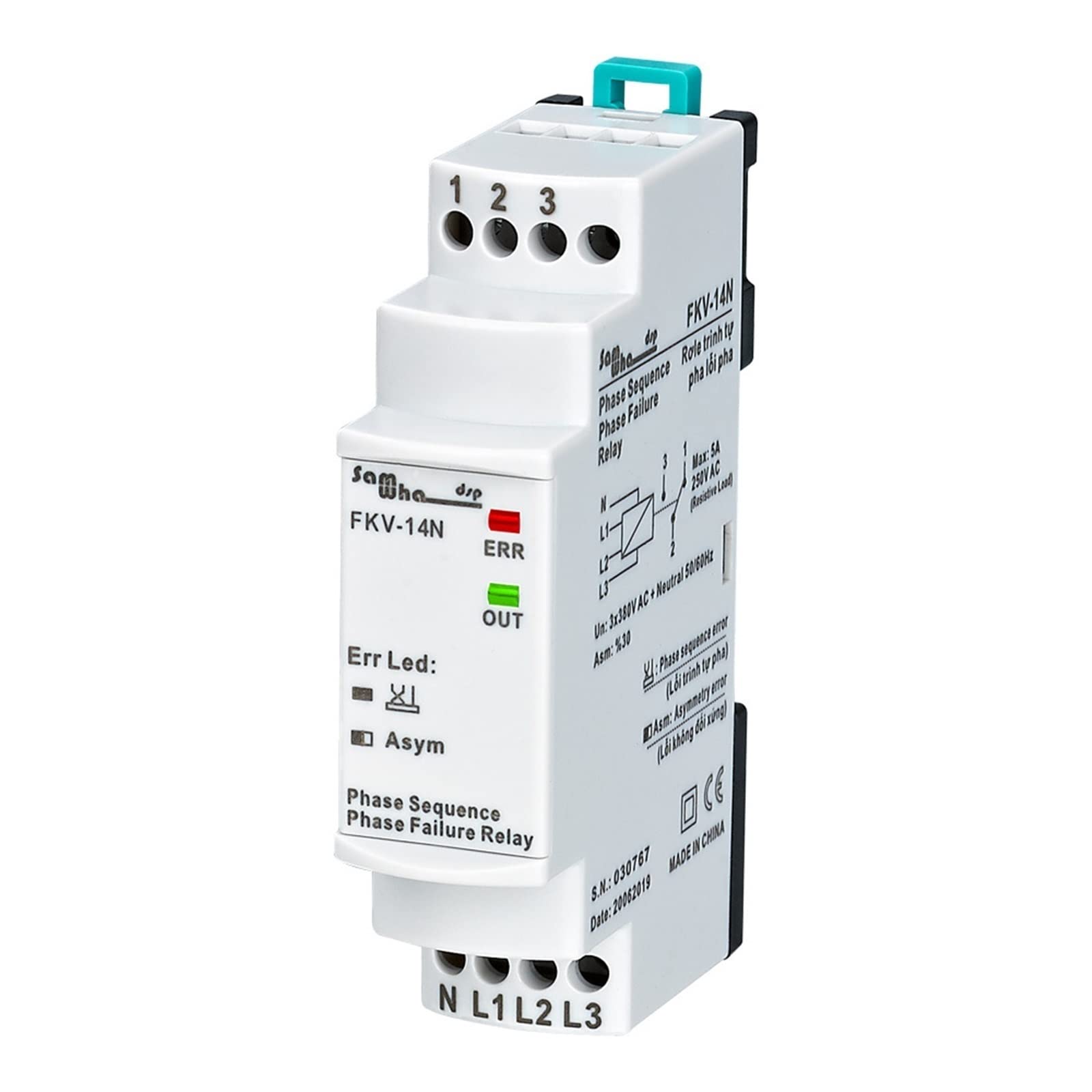 Aqhyebnsr One Color Fkv-14N 3 * 380Vac With Neutual Three-Phase Phase Failure, Asymmetry, Sequence Relay
