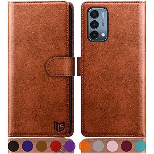 SUANPOT OnePlus Nord N200 5G RFID Wallet Case - Leather Flip Folio, Card Holder, Shockproof, Light Brown