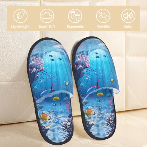 Colorful Ocean Theme printing Fall Winter Fuzzy Slippers Comfy House Shoes,Portable for Hotel Travel Gifts for Women and Men4