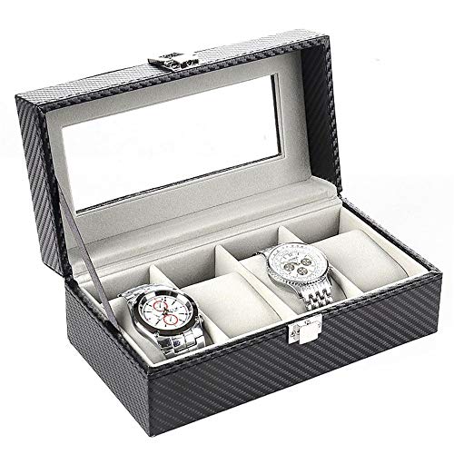 Preisvergleich Produktbild Chengzuoqing Uhrenbox 4-Uhr-Aufbewahrungsbehälter PU-Leder-Carbon-Faser-Uhr-Schmuckscha... Schwarz Zur Aufbewahrung und Heimanzeige (Color : Black, Size : S)