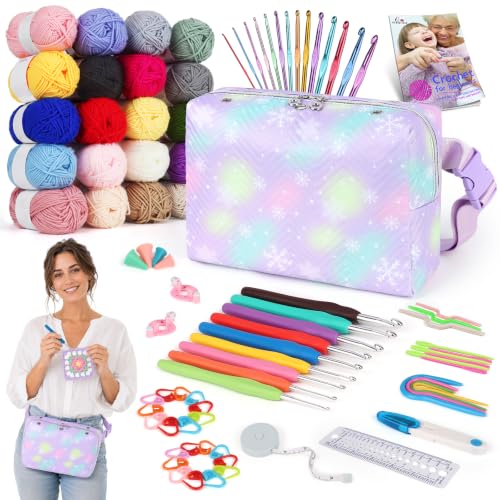 Image of Aeelike Crochet Kit for Beginners Adult, Complete Knitting Yarn Kit, Purple | 87 PCS Crochet Kits for Beginners All-inclusive Crochet Set with Yarns Hooks Step-By-Step Instruction Storage Bag, Ideal Gift