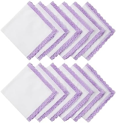 HOULIFE - Fazzoletti da donna, tessuto in puro cotone pettinato, motivo a righe, classico, per uso quotidiano, set di 6/12 pezzi, 28 x 28 cm, regalo di Natale Mixte-12 Pièces Small