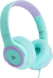 Kids Headphones Wired with Volume Limiter, Over Ear Safe Sound Headset with HD Mic, 85/94dB Volume Limiter, Foldable 3.5mm Headphones for School, Travel, iPad, Laptop, Back to School Supplies
