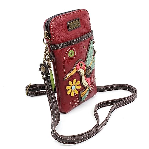 Image of CHALA Bird Collection Cell Phone Crossbody Purse-Women PU Leather /Canvas Multicolor Handbag with Adjustable Strap