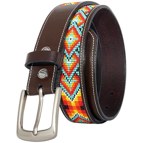 Handmade beaded Leather Belt For Women And Men, Cowboy Cowgirl Gift Accessory.