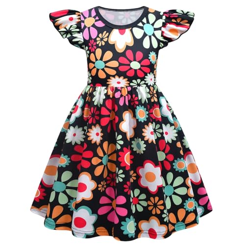 Hippiie 60s 70s Floral Flutter Sleeve Party Dress Outfits for Girls