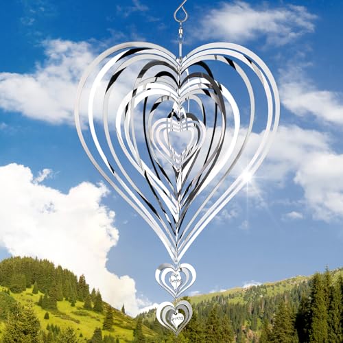 Chitidr Wind Spinners Outdoor 3D Stainless Steel for Outside Christmas Heart Chimes Hanging Spinners Reflective Wind Chimes for Yard Garden Balcony...