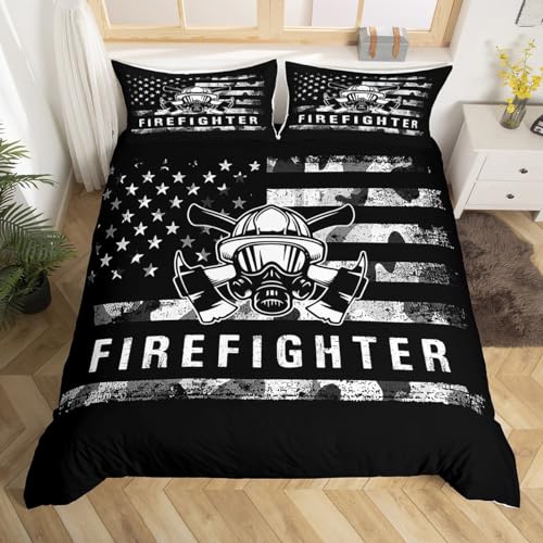 Feuerwehr Bettbezug Set M Größe,Retro amerikanische Flagge Patriotische...