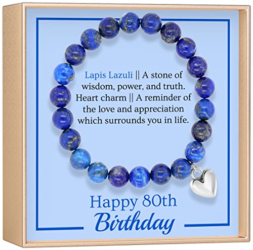 OLGAS GEMS 80th Birthday Milestone Bracelet & Meaningful Message Card for Women - Beautiful and Sentimental 80th birthday gifts for women Made With Natural Lapis Lazuli Stones