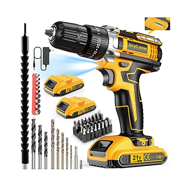 JayLene 21V Cordless Drill Set, Power Drill 59Pcs with 3/8 Inch Keyless