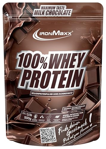 IronMaxx 100% Whey Protein Pulver 500g - Schokolade | Cremiger Eiweißshake mit BCAAs & EAAs | High Protein, Low Carb & zuckerarm | Ideal für Muskelaufbau & Fitness