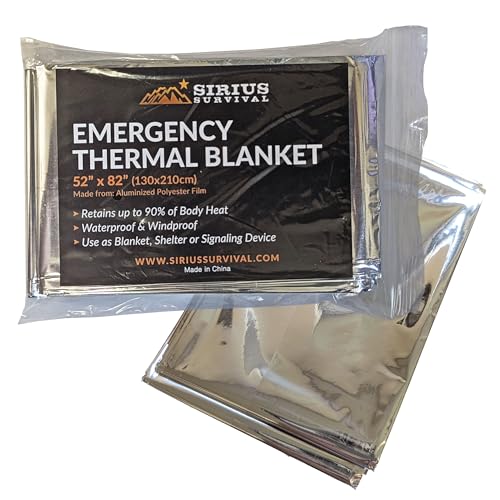Sirius Survival Emergency Blankets - Thermal Solar Blankest - Survival Kit Essential, Winter Car Kit, Outdoor First Aid (2 Pack)