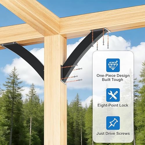 Kit de soportes para pérgolas para estructuras de madera, soporte resistente de ángulo de 45°, brida angular de refuerzo interior para casas en los árboles, cabañas y patios (paquete de 6 piezas) miniatura 3