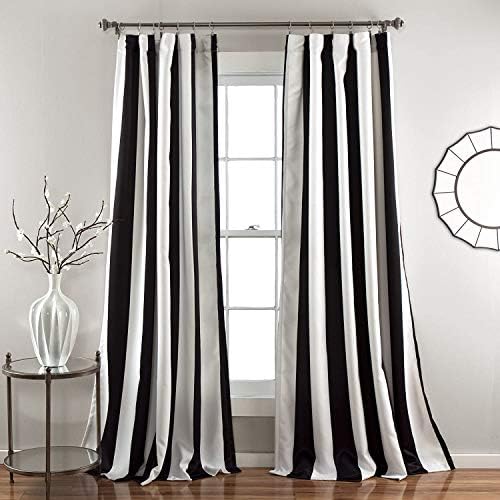 Lush Decor, Black Wilbur Stripe Light Filtering Window Curtain Pa...