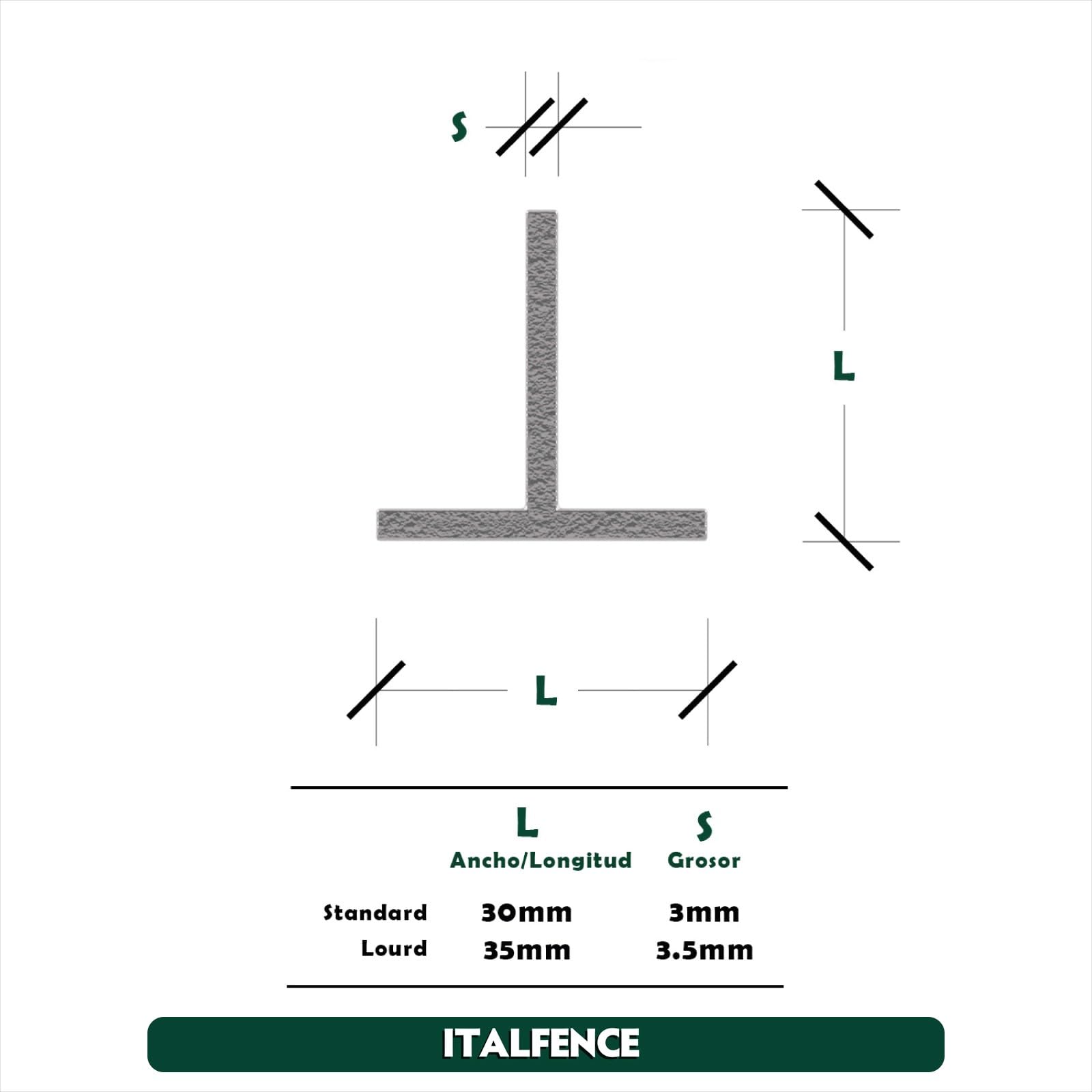 Set de 5 postes T para cercado en hierro galvanizado [H175cm, 30x30x3mm]