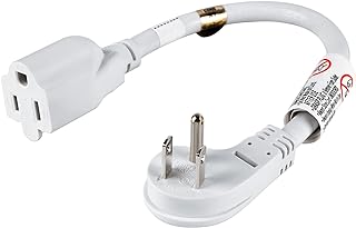 VSEER 1Feet 1875W 15A 14AWG Flat Plug Heavy Duty Extension Cord Outlet Saver 3-Prong Grounded Short Power Extension Cord White,UL Listed