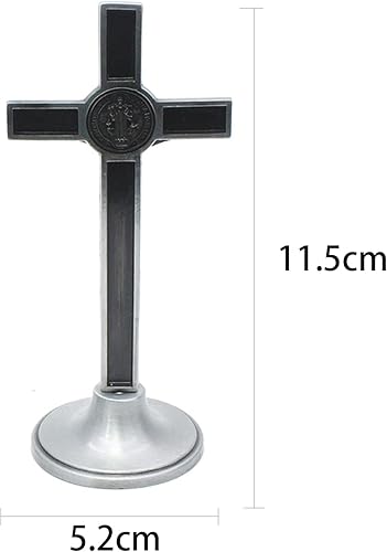 Miniatura 10 de Crucifijo de pie de 4.5 pulgadas de metal católico Jesús Cruz Altar cristiana Decoración para el hogar Capilla Cruz Decoración Religiosa Regalo