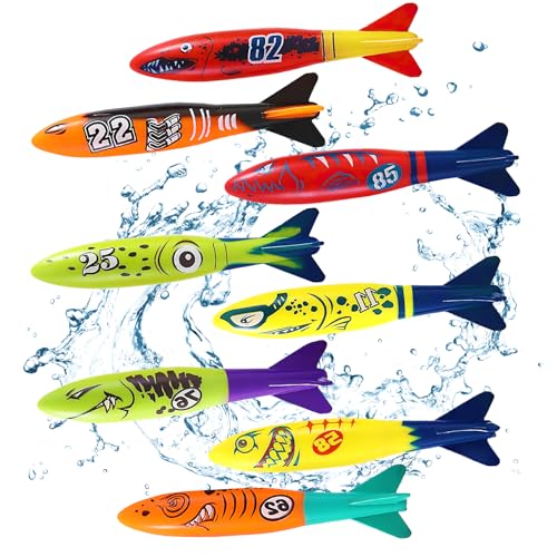 YUEXNKO Jouets de Plongée, 8pcs Jouets de Torpille de Plongée, Jouets de Natation Piscine, Torpille Piscine, Jeux pour Piscine Enfant, Anneaux de Plongée, Jouets de Plongée Piscine (Couleur B)