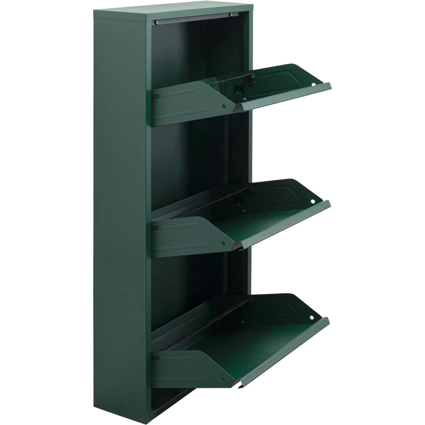 KARE Meuble à Chaussures Design Caruso, Vert, 103 x 50 x 15 cm, métal, avec 3 Rabats, Rangement à Chaussures pour 6 Paires de Chaussures, étroit, Peu encombrant, Haut, étagère à Chaussures, entrée