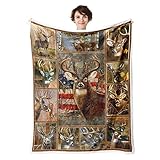 American Flag Deer Blanket Wild Animals Throw Blankets, Ultra Soft Flannel Bed Throws for Living Roo