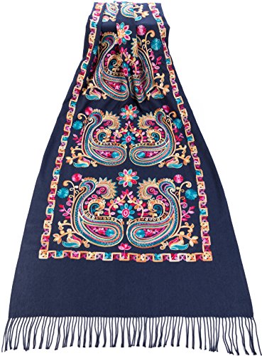 Écharpe brodée pashmina touché élégante pour femme étole de luxe
