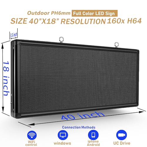 Image of CX P6 Outdoor Programmable LED Sign, 40 inch x 18 inch, 6,000-Nit Full-Color Display, WiFi & USB Control, IP65 Waterproof Electronic Message Board for Business, Supports Text, Images & Video
