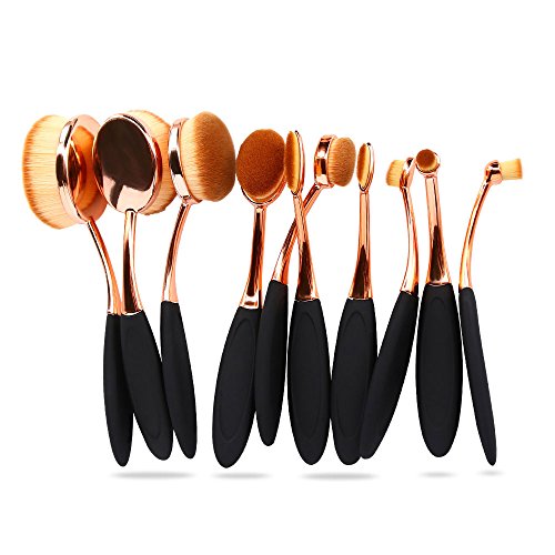 Bestidy Professional 10 Pcs Soft Oval Toothbrush Makeup Brush Sets Foundation Brushes Cream Contour Powder Blush Concealer Brush Mothers Day Gifts Makeup Cosmetics Tool Set (Golden)