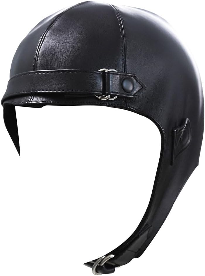 Black Leather Hood Masks Helmet Hollow Face Head Cover Masquerade Stage Props Headgear Aviator Hat Headhood Club Costume Party for Women Men