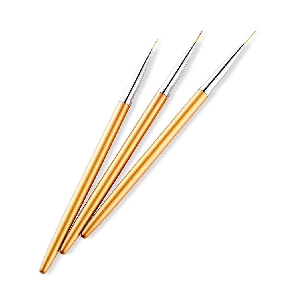 HBJWOV 3Pcs Metal Round Top Nail Art Gel Extension Builder Painting Liner Brushes Drawing Flower Petal Pen Kit Manicure Tools Set(02)