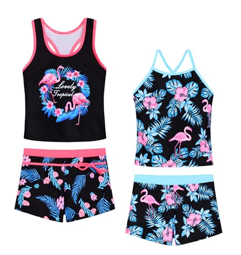 Image of Akokvlar Girls Two Piece Bathing Suit Swimsuit Tankini Swimwear with Boyshort