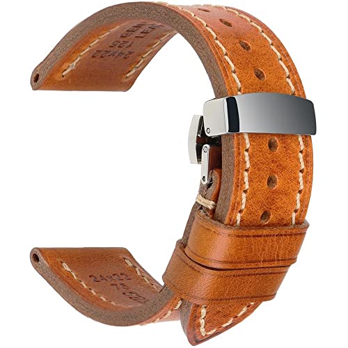 HH-CC Hochwertiges Lederarmband Braunes echtes italienisches Kalbsleder Uhrenarmband 18-26 mm mit soliden Automatik-Schmetterlingsschnallen-Uhrenarmbändern Dauerhaft Cover