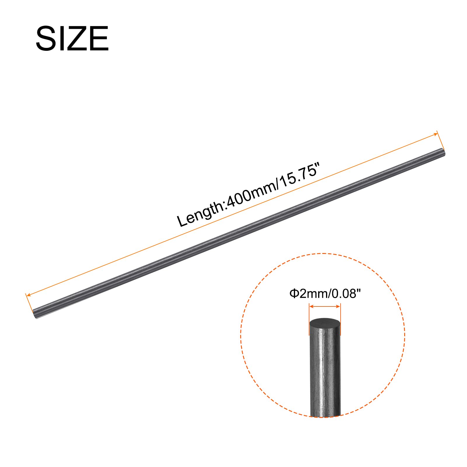 QUARKZMAN Barre en Fibre de Carbone, Tige de Carbone de 2 mm x 400 mm pour avion RC, Bricolage, Cerf-Volant, Tube d'Aile de Quadricoptère, Réparation de Bras, Lot de 20