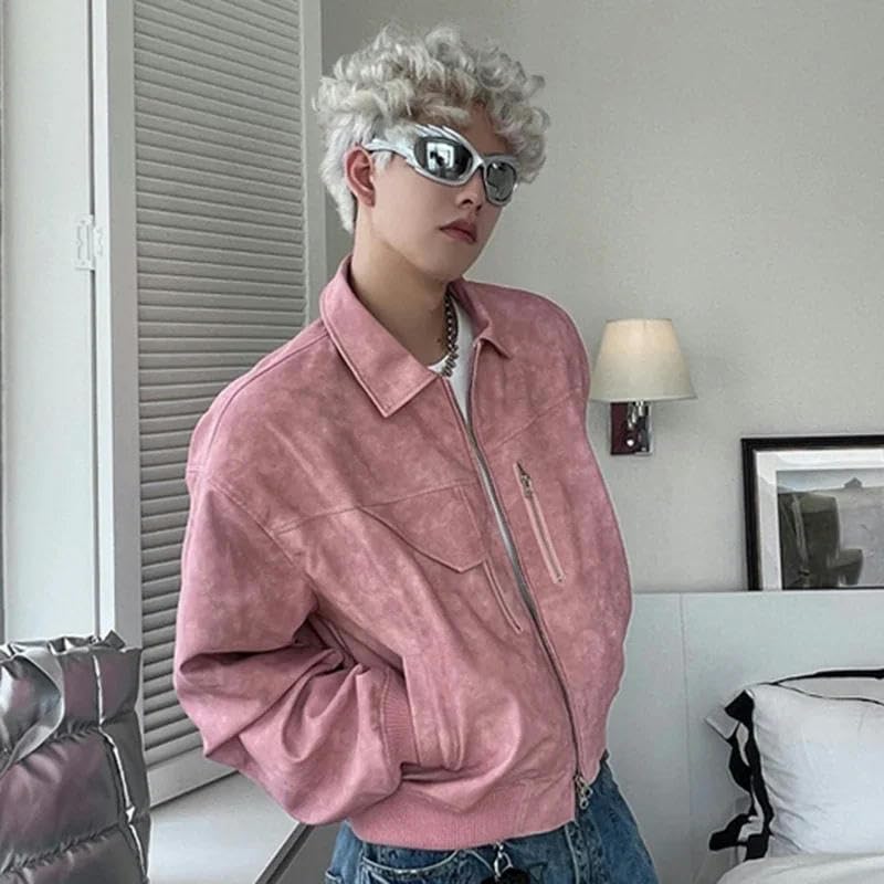 Veste courte en cuir synthétique à col rabattable et fermeture éclair fluide
