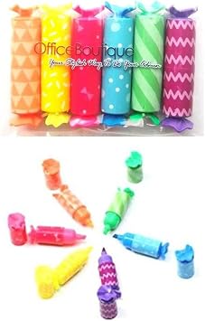 Candy Sweet Style Mini Highlighters, Set of 6 in bright colours, Handy for School, Office or at Home, in a Carry Case Zip Bag