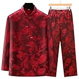 Kung Fu Uniform for Men and Women Chinese New Year Lunar Traditional Tang Hanfu Tai Chi Clothing Halloween Cosplay Costume (Red, Medium)