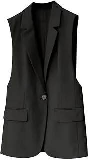 SHINROAD Women's vest jacket Sleeveless Flap Pockets Button Blazer Vest Fashion Lapel Office Suit Waistcoat Outerwear