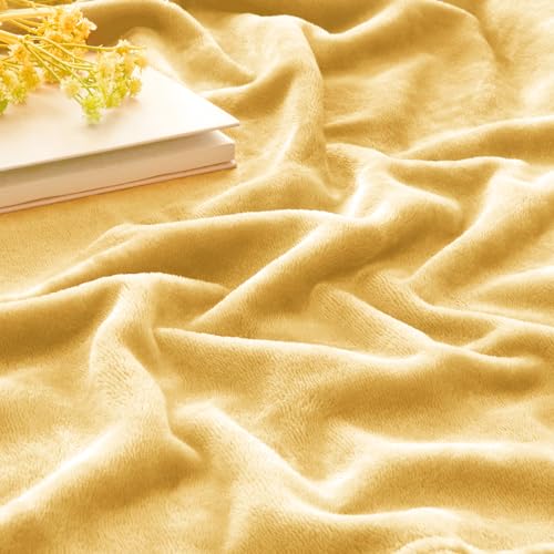 Image of BEDELITE Fleece Blanket Cream Yellow Throw Blankets for Couch & Bed, Luxury Plush Cozy Fuzzy Blanket 50 inch x 60 inch, Super Soft Warm Lightweight Throw Blanket for Travel Camping