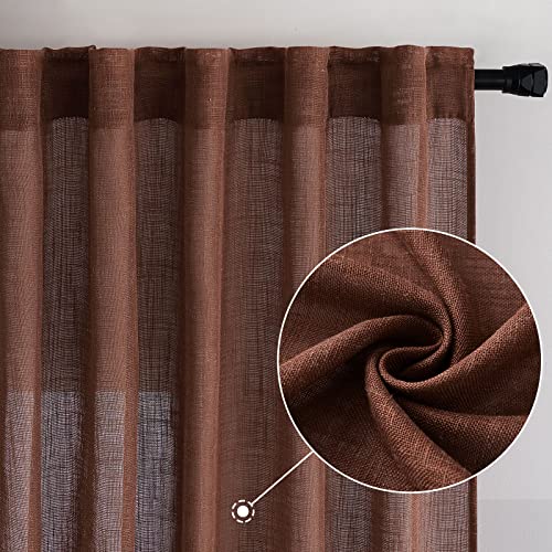 MIULEE Chocolate Brown Linen Curtains 84 Inch Length for Bedroom Living Room, Soft Thick Linen Textured Window Drapes Semi Sheer Light Filtering Rod Pocket Back Tab Burlap Look, 2 Panels, 37x84 Inches