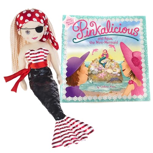 Ganz Girls Mermaid Doll Pirate Shelly with Pinkalicious and Aqua, The Mini-Mermaid Book w/Stickers & Gift Tag for Girls who Love Mermaid Adventures