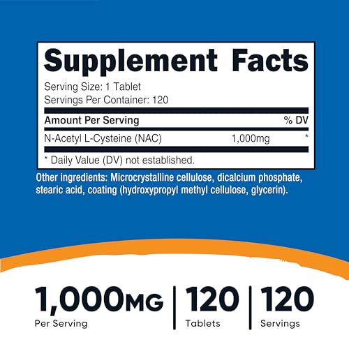 Image of Nutricost N-Acetyl L-Cysteine (NAC) 1000mg, 120 Vegan Tablets, Gluten Free | Vegetarian Supplement, GMO-Free