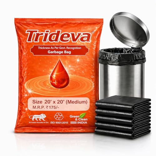 Image of Garbage Bags /Dustbin Bags - 120 Micron Heavy - Duty Trash Bags (20 x 20 Inches) - Medium Leak -Proof Bin Liners for Kitchen, Office - 500g Pack (Black, Pack of 1) -14 Pcs