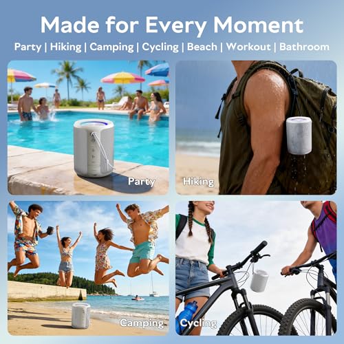 Image of Portable Bluetooth Speaker, IPX7 Waterproof Wireless Speaker with 20W Loud Stereo Sound, 15H Playtime & Beat-Synced RGB Light, Small Outdoor Speaker for Shower, Pool, Beach,Hiking,Gifts(Gray)