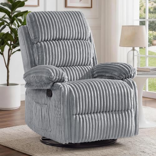 Image of Korser Rocking Recliner Chair, Nursery Rocker Chair for Adults, Small Recliners for Small Spaces, Swivel Rocker Recliner with Cushion, Upholstered Rocking Chairs for Living Room, Nursery, Grey
